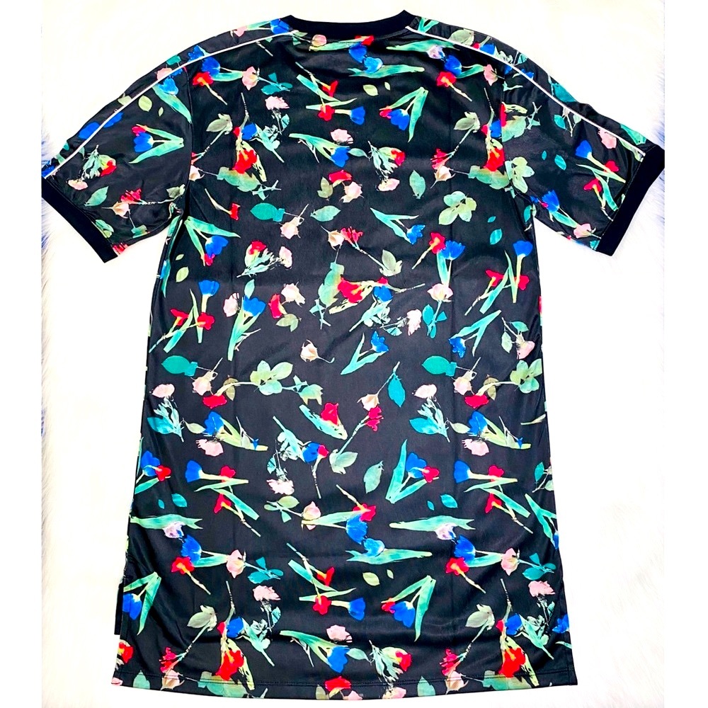 Adidas Floral Dress Athleisure Streetwear Y2K Black Print Mini Tunic New - Picture 10 of 12